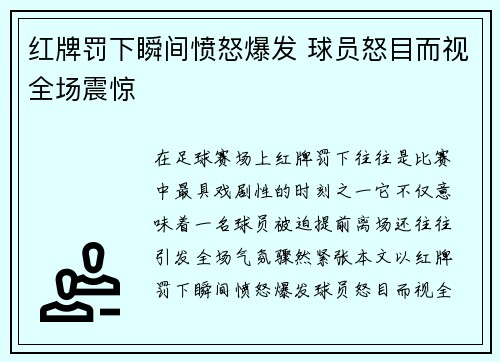 红牌罚下瞬间愤怒爆发 球员怒目而视全场震惊